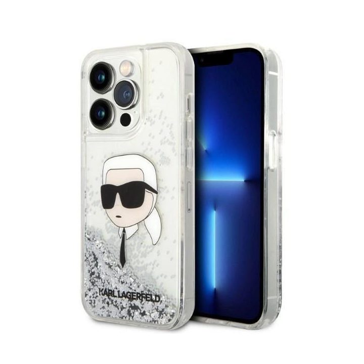 Karl Lagerfeld Glitter Karl's Head dėklas iPhone 14 Pro Max - sidabrinis