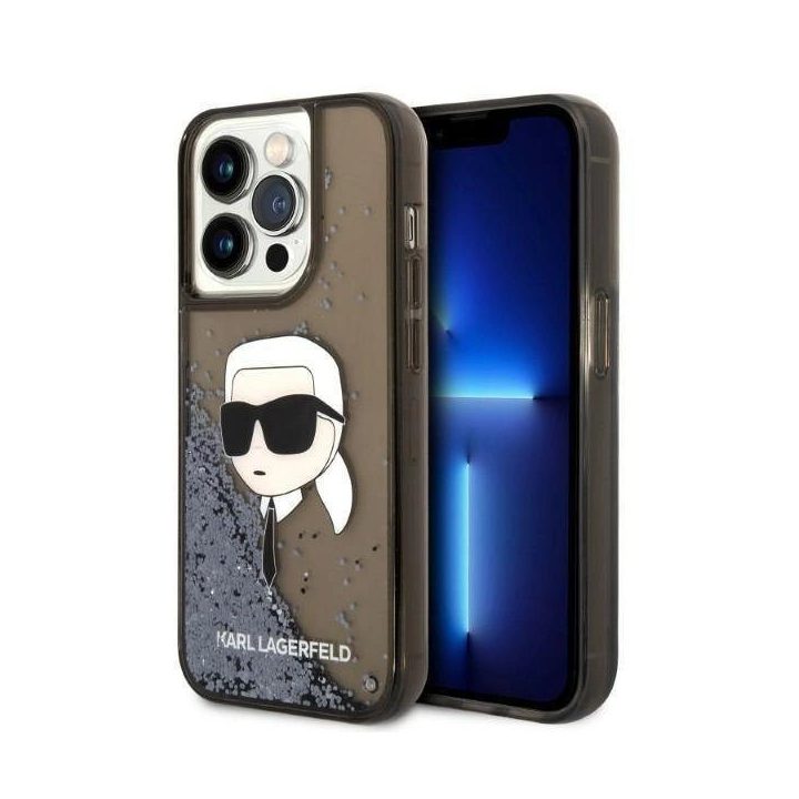 Karl Lagerfeld Glitter Karl's Head dėklas iPhone 14 Pro Max - Juodos spalvos
