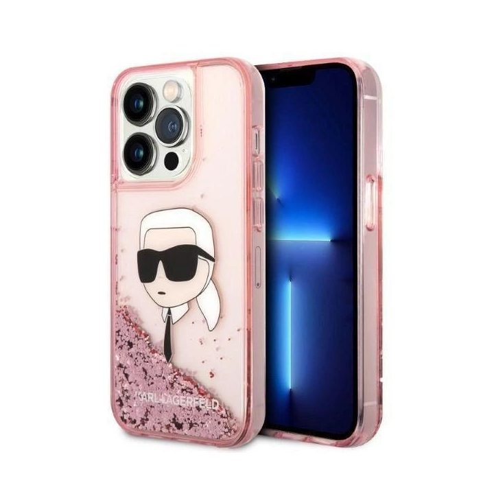 Karl Lagerfeld Glitter Karl's Head dėklas iPhone 14 Pro Max - rožinis