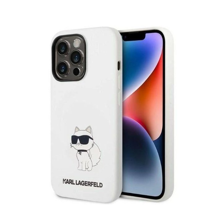 Dėklas Karl Lagerfeld Silicone Choupette na iPhone 14 Pro Max - baltas