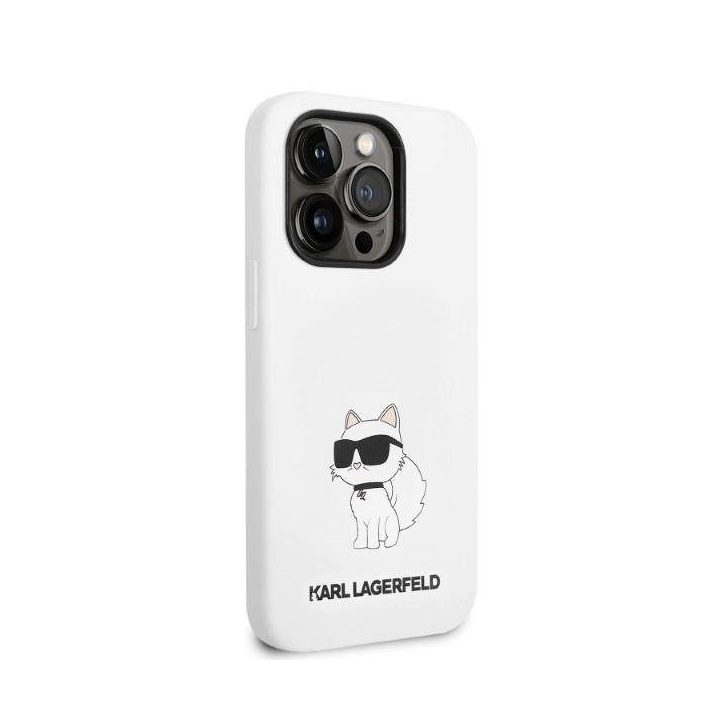 Dėklas Karl Lagerfeld Silicone Choupette na iPhone 14 Pro Max - baltas