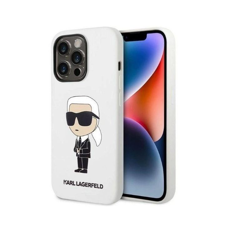 Karl Lagerfeld silikoninis Iconic dėklas iPhone 14 Pro Max - baltas