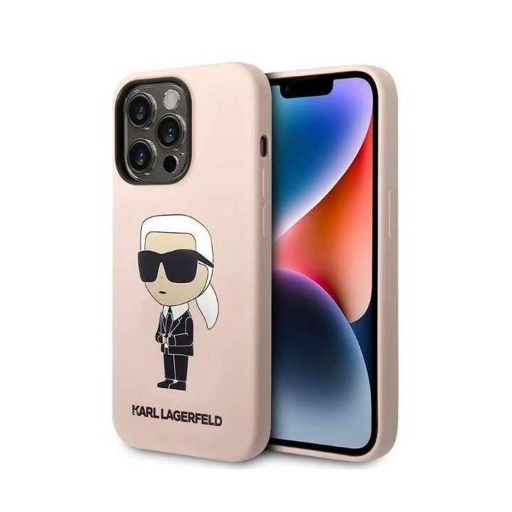 Karl Lagerfeld silikoninis Iconic dėklas iPhone 14 Pro Max - rožinis