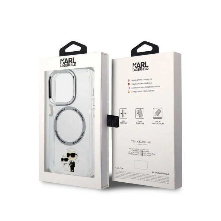 Karl Lagerfeld Iconic Karl&Choupette MagSafe dėklas iPhone 14 Pro - skaidrus