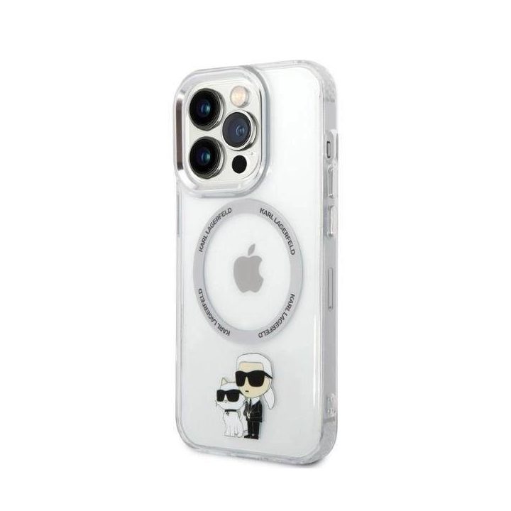 Karl Lagerfeld Iconic Karl&Choupette MagSafe dėklas iPhone 14 Pro - skaidrus