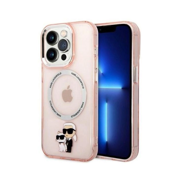 Karl Lagerfeld Iconic Karl&Choupette MagSafe dėklas iPhone 14 Pro Max - rožinis