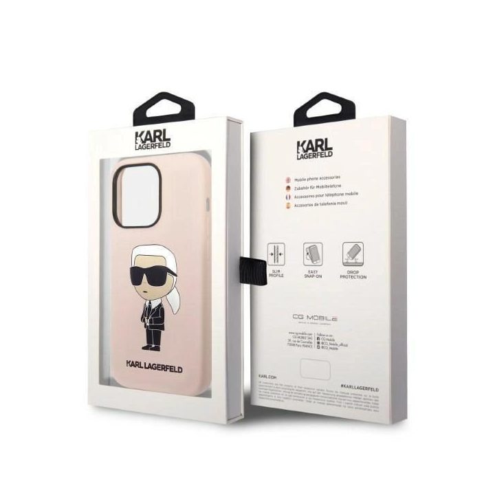 Karl Lagerfeld silikoninis Ikonik MagSafe dėklas iPhone 14 Pro Max - rožinis