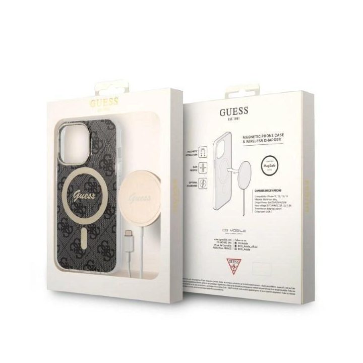 Komplektas Guess GUBPP13LH4EACSK Dėklas + įkroviklis iPhone 13 Pro juodas/juodas deklas 4G Spausdinti MagSafe