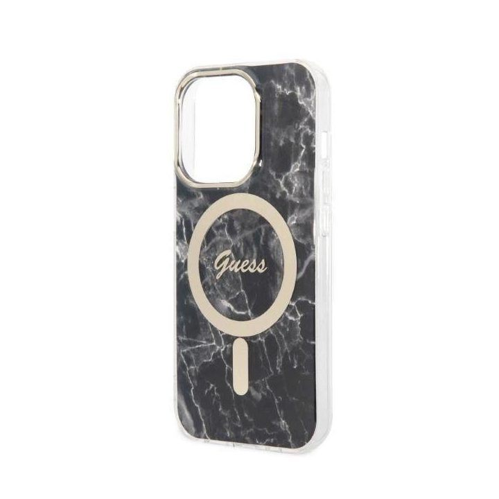 Komplektas Guess GUBPP14LHMEACSK Dėklas+įkroviklis iPhone 14 Pro 6.1 juodos/juodos spalvos deklas Marble MagSafe