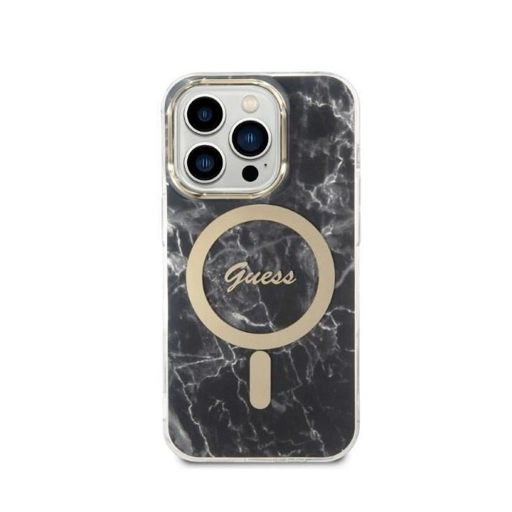 Komplektas Guess GUBPP14LHMEACSK Dėklas+įkroviklis iPhone 14 Pro 6.1 juodos/juodos spalvos deklas Marble MagSafe
