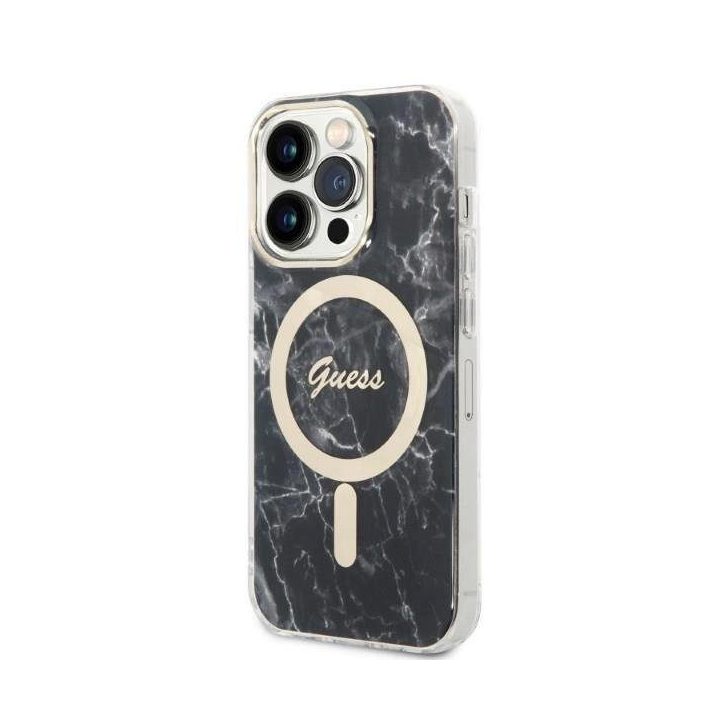 Komplektas Guess GUBPP14LHMEACSK Dėklas+įkroviklis iPhone 14 Pro 6.1 juodos/juodos spalvos deklas Marble MagSafe