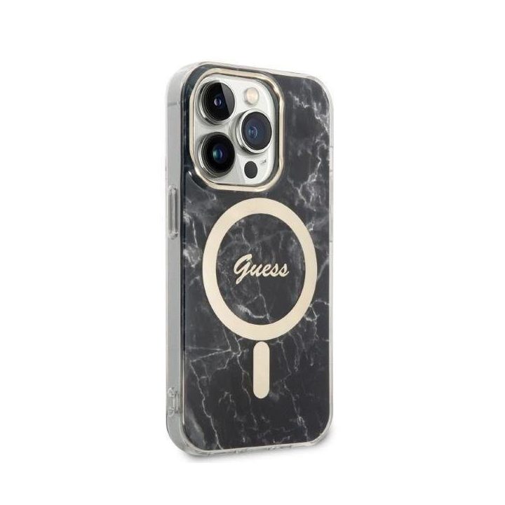 Komplektas Guess GUBPP14LHMEACSK Dėklas+įkroviklis iPhone 14 Pro 6.1 juodos/juodos spalvos deklas Marble MagSafe