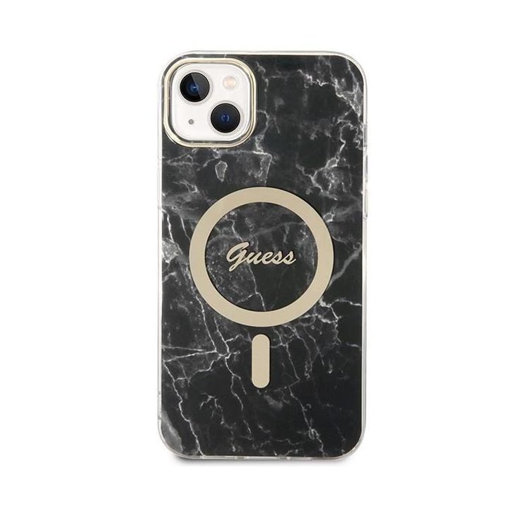 Komplektas Guess GUBPP14SHMEACSK Dėklas+įkroviklis iPhone 14 6.1 juodos/juodos spalvos deklas Marble MagSafe