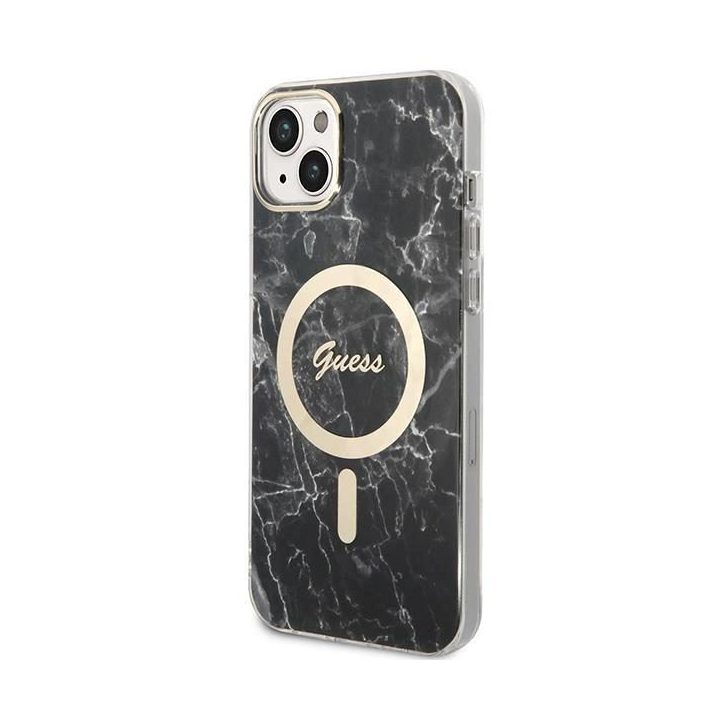 Komplektas Guess GUBPP14SHMEACSK Dėklas+įkroviklis iPhone 14 6.1 juodos/juodos spalvos deklas Marble MagSafe