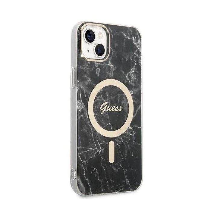 Komplektas Guess GUBPP14SHMEACSK Dėklas+įkroviklis iPhone 14 6.1 juodos/juodos spalvos deklas Marble MagSafe