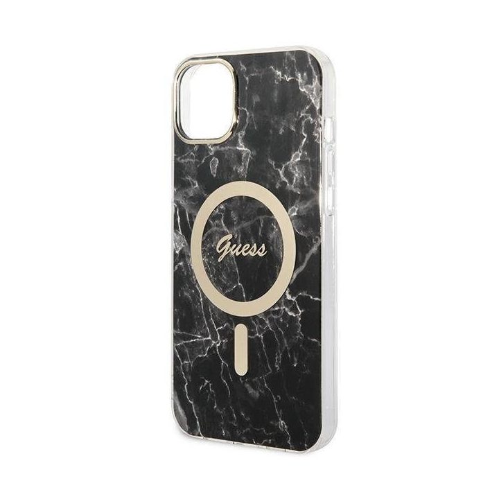 Komplektas Guess GUBPP14SHMEACSK Dėklas+įkroviklis iPhone 14 6.1 juodos/juodos spalvos deklas Marble MagSafe