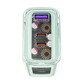 Acefast įkroviklis GaN 65W 3 prievadai (1xUSB, 2xUSB C) rožinės spalvos (A45)