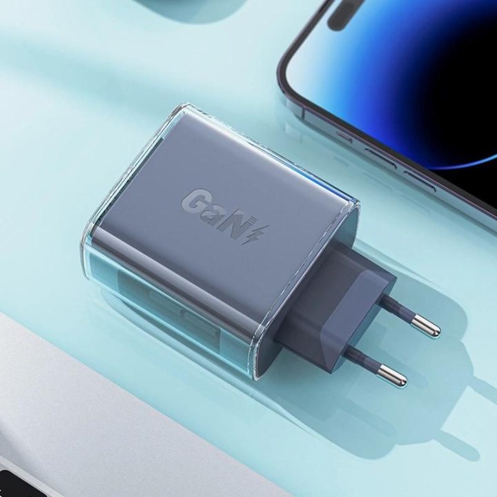 Acefast įkroviklis GaN 65W 3 prievadai (1xUSB, 2xUSB C) rožinės spalvos (A45)
