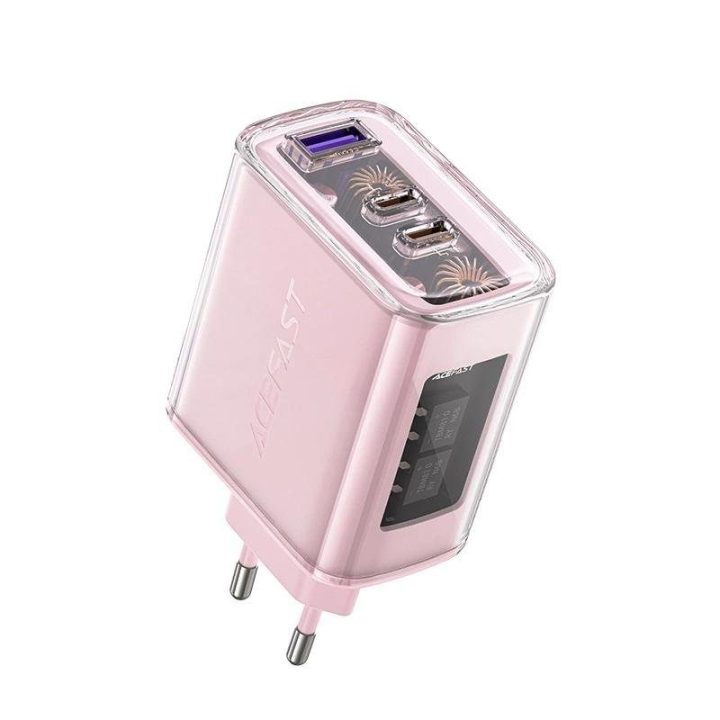 Acefast įkroviklis GaN 65W 3 prievadai (1xUSB, 2xUSB C) pilkos spalvos (A45)