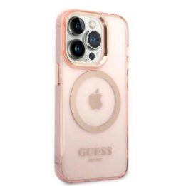 Guess GUHMP14LHTCMP iPhone 14 Pro 6.1 rožinės/rožinės spalvos deklas Gold Outline Translucent MagSafe