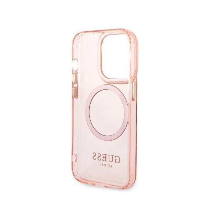 Guess GUHMP14LHTCMP iPhone 14 Pro 6.1 rožinės/rožinės spalvos deklas Gold Outline Translucent MagSafe