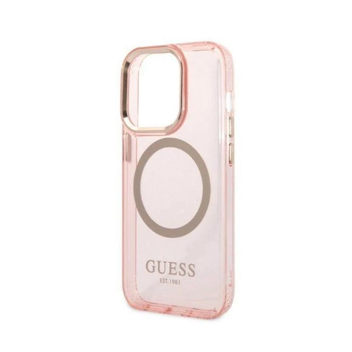 Guess GUHMP14LHTCMP iPhone 14 Pro 6.1 rožinės/rožinės spalvos deklas Gold Outline Translucent MagSafe