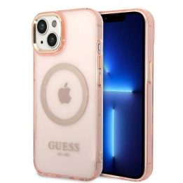 Guess GUHMP14MHTCMP iPhone 14 Plus 6,7 rožinės/rožinės spalvos deklas Gold Outline Translucent MagSafe