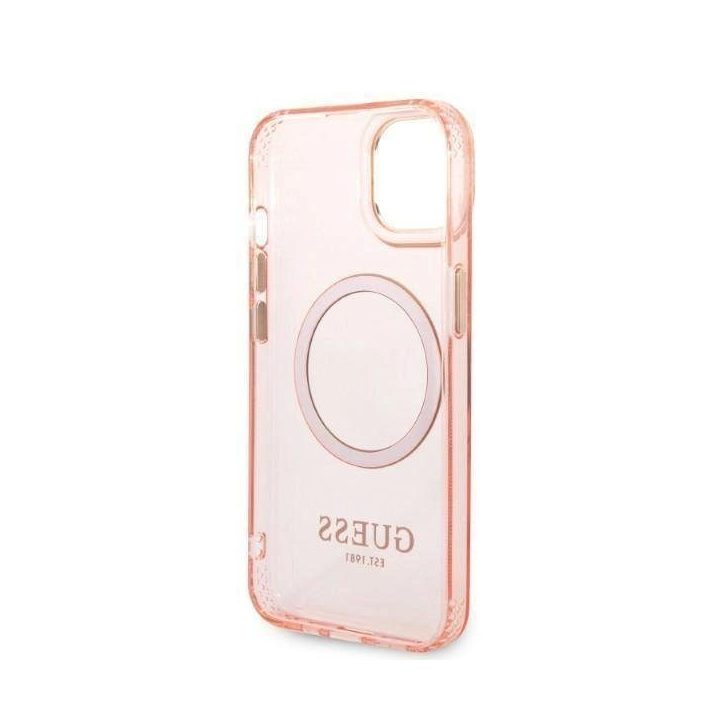 Guess GUHMP14MHTCMP iPhone 14 Plus 6,7 rožinės/rožinės spalvos deklas Gold Outline Translucent MagSafe