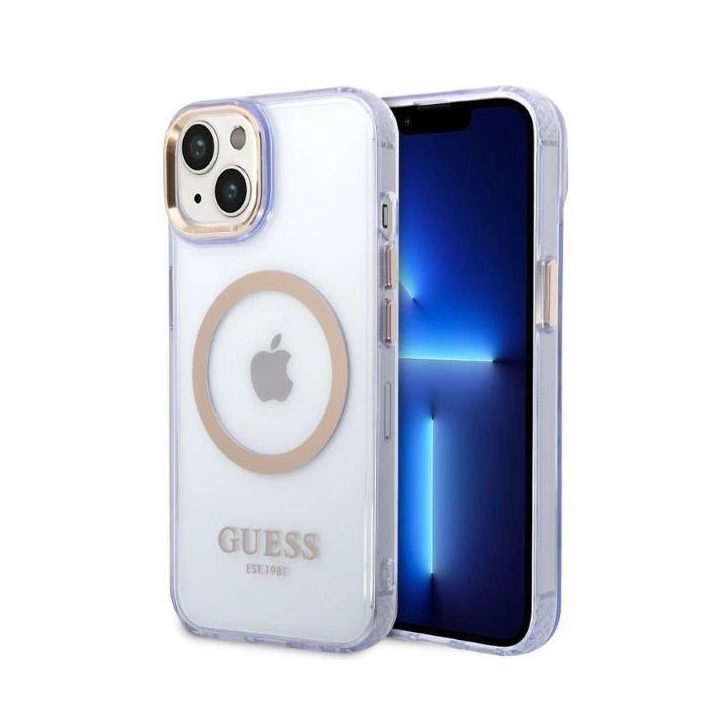 Guess GUHMP14SHTCMU iPhone 14 6,1 violetinės/violetinės spalvos deklas Gold Outline Translucent MagSafe