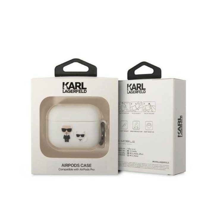 Karl Lagerfeld KLACAPSILKCW AirPods Pro dangtelis baltas/baltas Silikonas Karl & Choupette