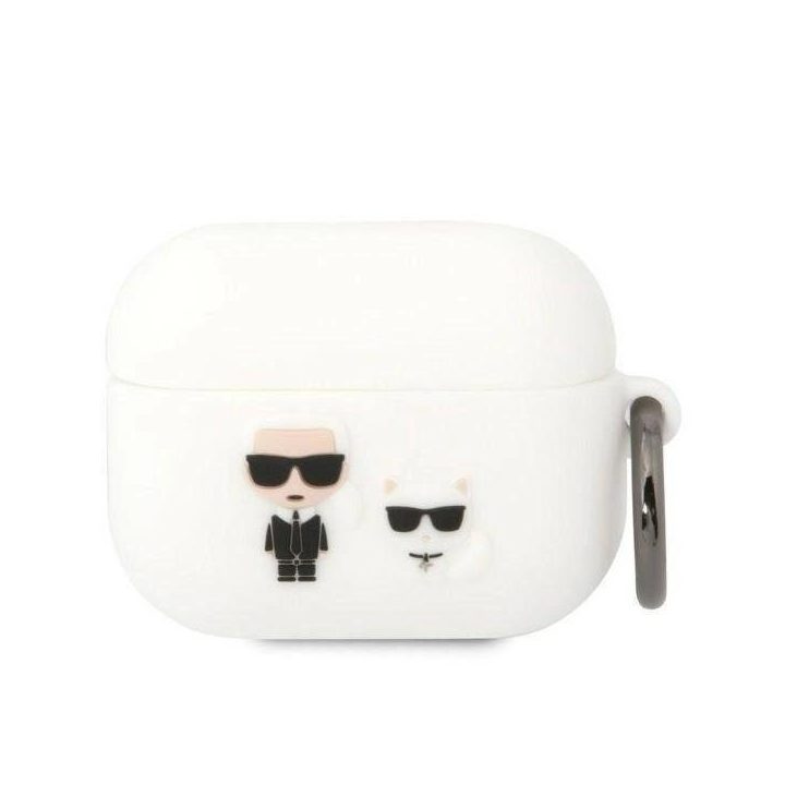 Karl Lagerfeld KLACAPSILKCW AirPods Pro dangtelis baltas/baltas Silikonas Karl & Choupette