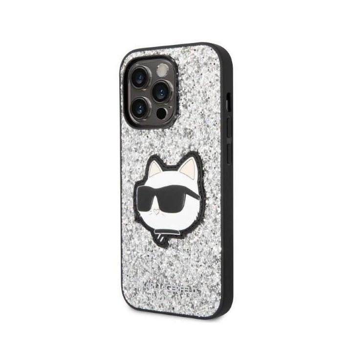 Karl Lagerfeld KLHCP14LG2CPS iPhone 14 Pro 6,1 sidabro/sidabro spalvos deklas Glitter Choupette Patch