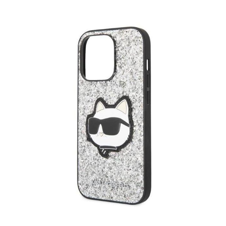 Karl Lagerfeld KLHCP14LG2CPS iPhone 14 Pro 6,1 sidabro/sidabro spalvos deklas Glitter Choupette Patch