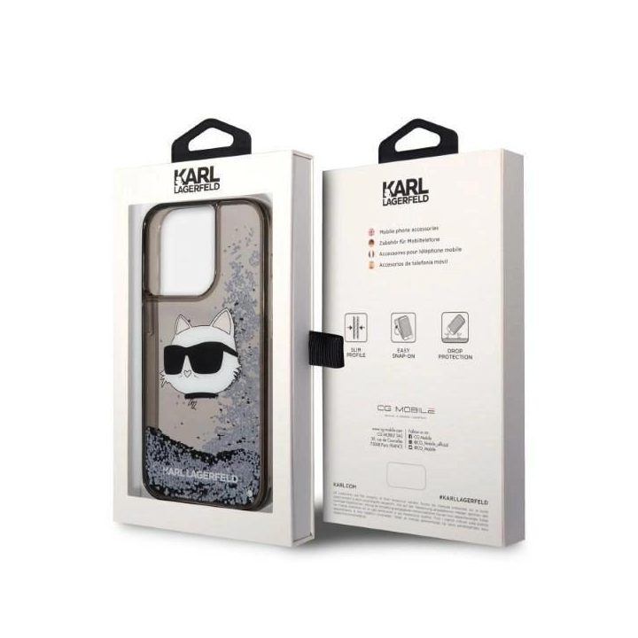 Karl Lagerfeld KLHCP14LLNCHCK iPhone 14 Pro 6,1 juodos/juodos spalvos deklas Glitter Choupette Head