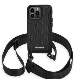 Karl Lagerfeld KLHCP14LSTMMK iPhone 14 Pro 6,1 deklas juoda/juoda Monogramos plokštelė Logotipas Dirželis