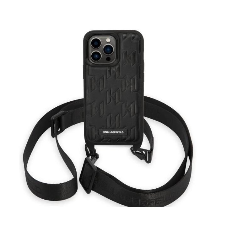 Karl Lagerfeld KLHCP14LSTMMK iPhone 14 Pro 6,1 deklas juoda/juoda Monogramos plokštelė Logotipas Dirželis