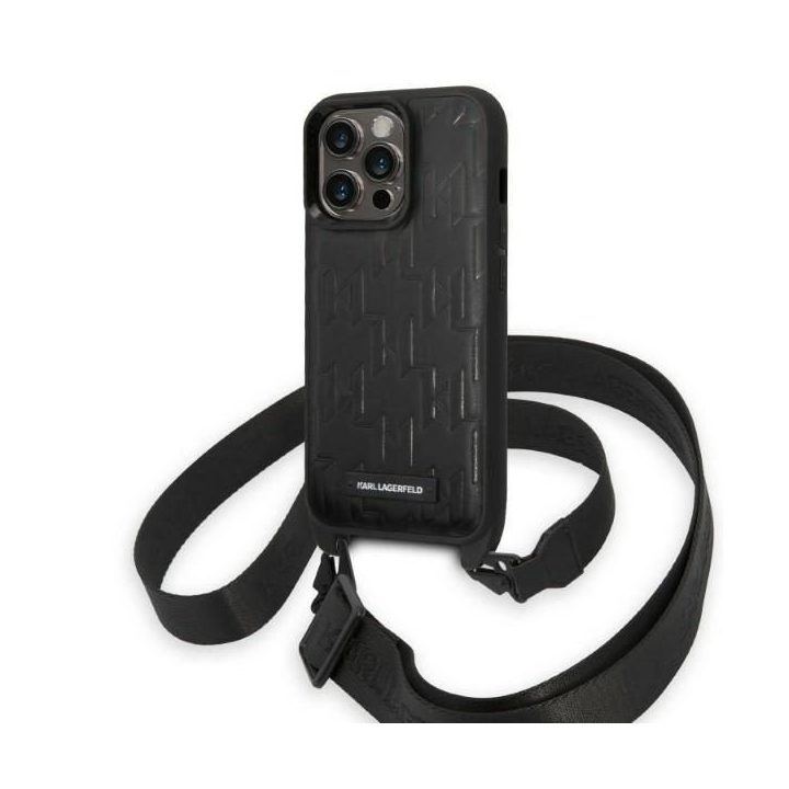 Karl Lagerfeld KLHCP14LSTMMK iPhone 14 Pro 6,1 deklas juoda/juoda Monogramos plokštelė Logotipas Dirželis