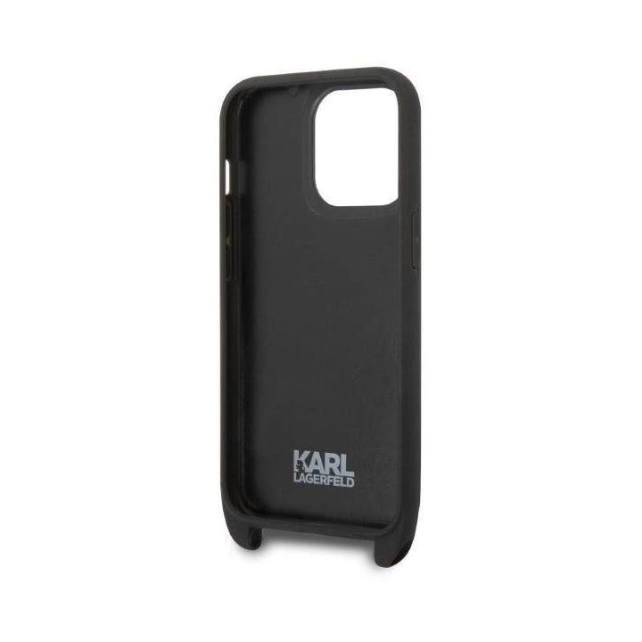 Karl Lagerfeld KLHCP14LSTMMK iPhone 14 Pro 6,1 deklas juoda/juoda Monogramos plokštelė Logotipas Dirželis