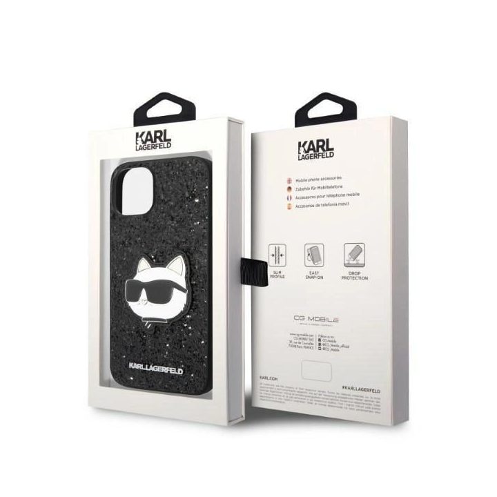 Karl Lagerfeld KLHCP14MG2CPK iPhone 14 Plus 6,7 juodos/juodos spalvos deklas Glitter Choupette Patch