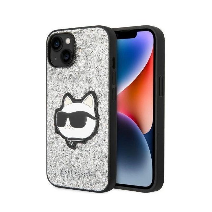 Karl Lagerfeld KLHCP14SG2CPS iPhone 14 6,1 sidabrinis/sidabrinis deklas Glitter Choupette Patch