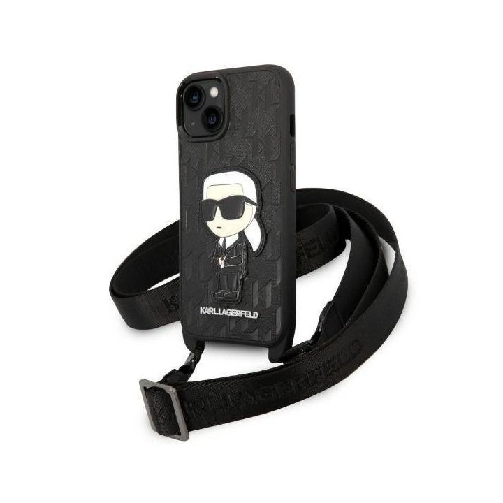 Karl Lagerfeld KLHCP14SSTKMK iPhone 14 6,1 juodos/juodos spalvos deklas Monogram Iconic Patch