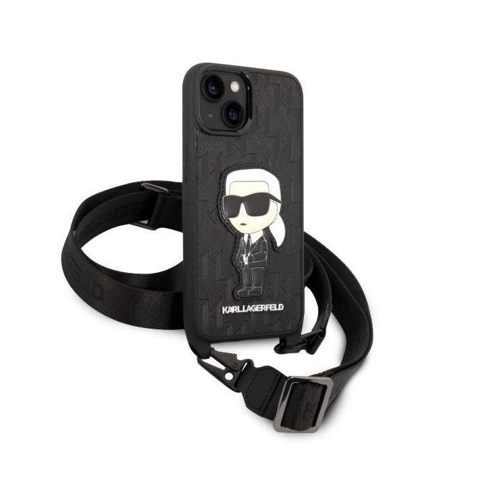 Karl Lagerfeld KLHCP14SSTKMK iPhone 14 6,1 juodos/juodos spalvos deklas Monogram Iconic Patch