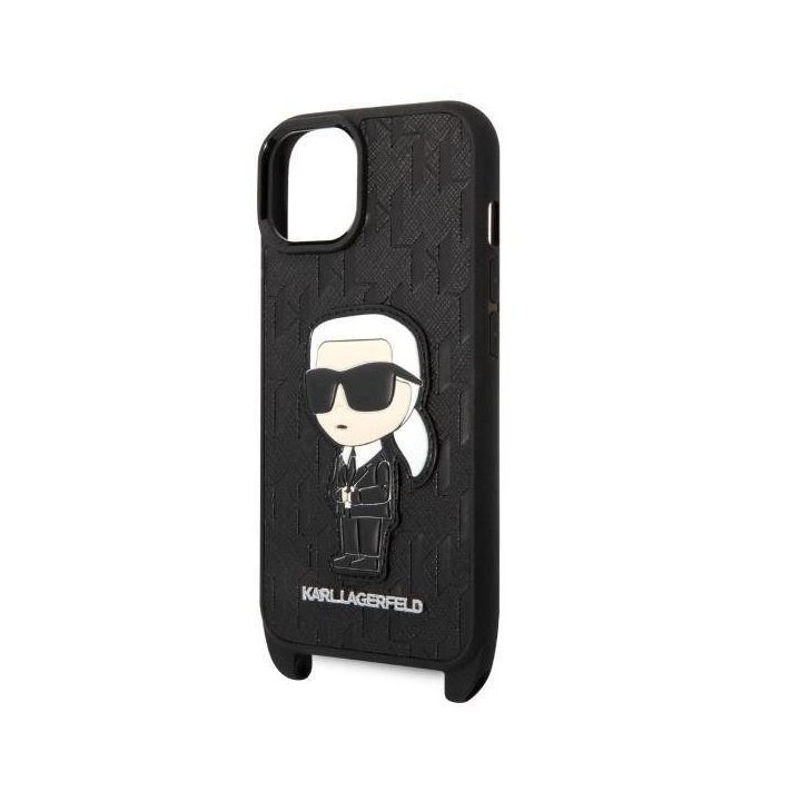 Karl Lagerfeld KLHCP14SSTKMK iPhone 14 6,1 juodos/juodos spalvos deklas Monogram Iconic Patch