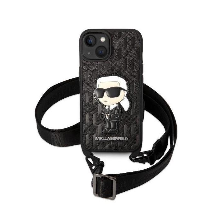 Karl Lagerfeld KLHCP14SSTKMK iPhone 14 6,1 juodos/juodos spalvos deklas Monogram Iconic Patch
