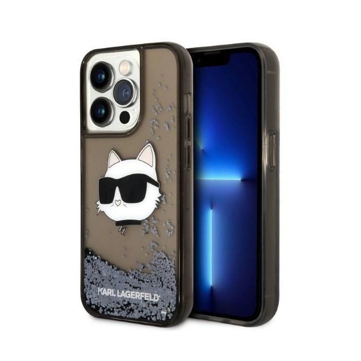 Karl Lagerfeld KLHCP14XLNCHCK iPhone 14 Pro Max 6,7 juodos/juodos spalvos deklas Glitter Choupette Head