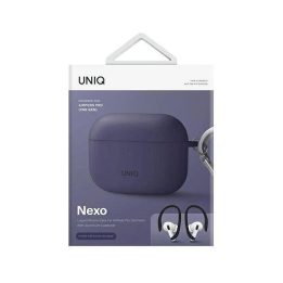 Uniq dėklas Nexo AirPods Pro 2 gen + ausų kabliukai Silikonas violetinė/juoda violetinė