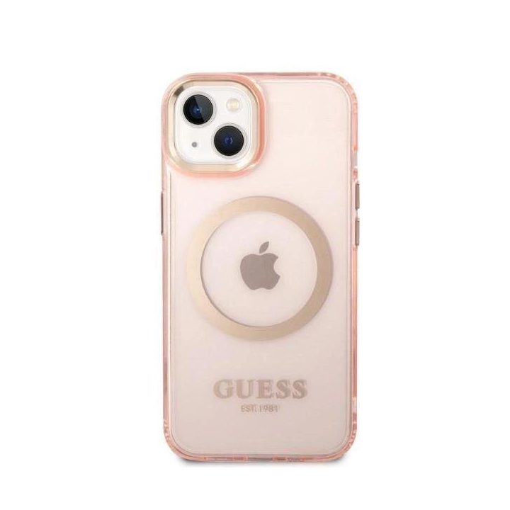 Guess GUHMP14SHTCMP iPhone 14 6,1 rausvas/rožinis deklas Gold Outline Translucent MagSafe