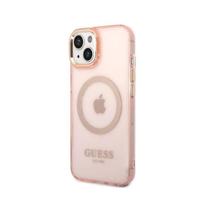 Guess GUHMP14SHTCMP iPhone 14 6,1 rausvas/rožinis deklas Gold Outline Translucent MagSafe