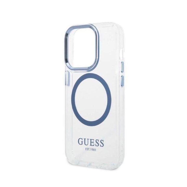 Guess GUHMP14XHTRMB iPhone 14 Pro Max 6,7 mėlynos/mėlynos spalvos deklas Metal Outline Magsafe