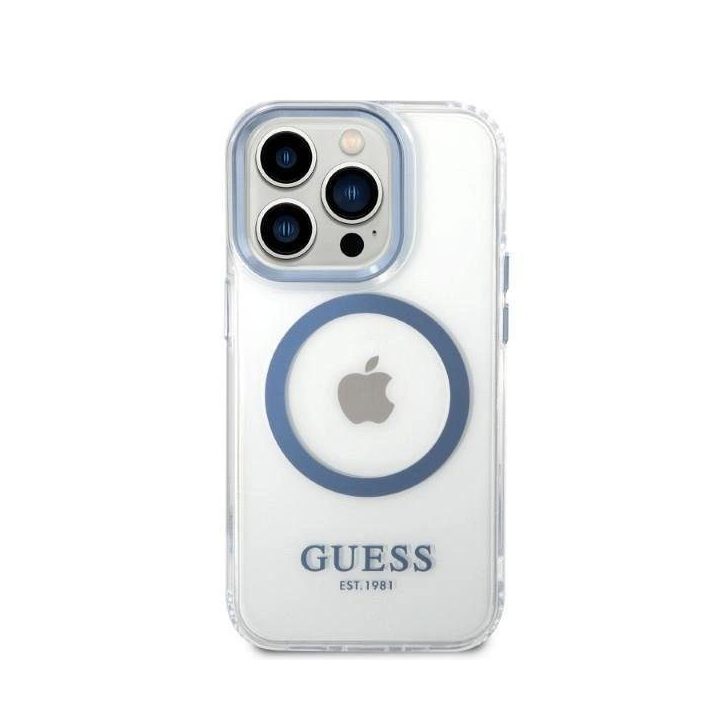 Guess GUHMP14XHTRMB iPhone 14 Pro Max 6,7 mėlynos/mėlynos spalvos deklas Metal Outline Magsafe